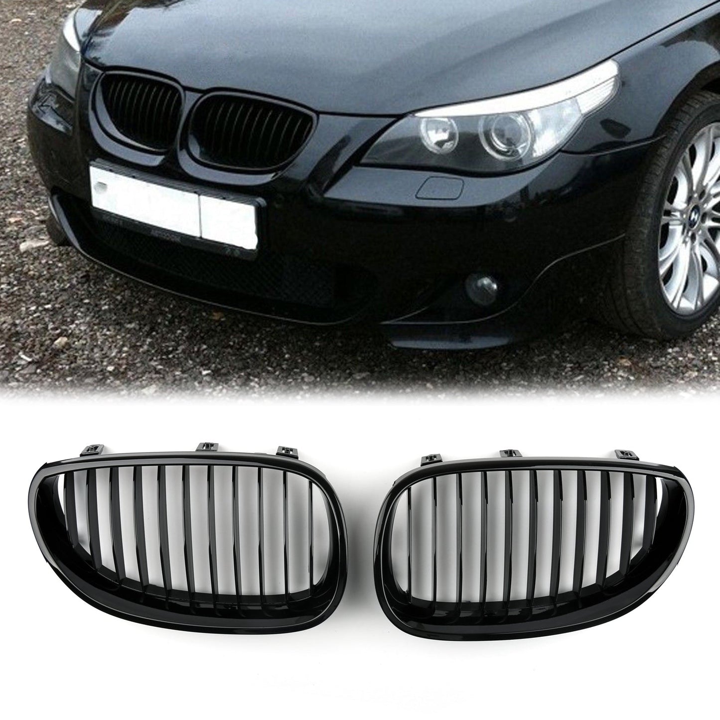 Front Replacement Gloss Black Kidney Grille For BMW E60 E61 5 Series 2003-2010