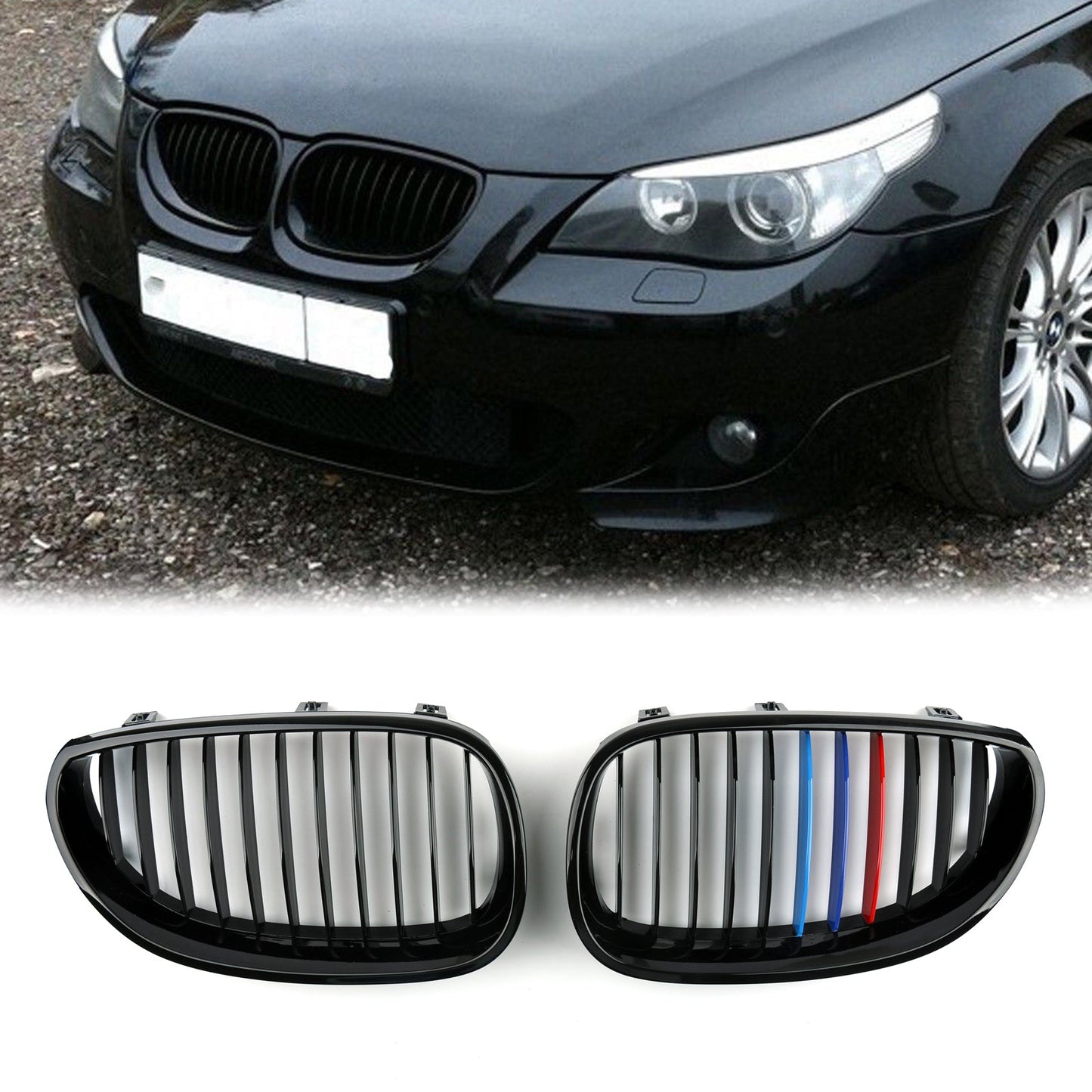 Front Replacement Gloss Black Kidney Grille For BMW E60 E61 5 Series 2003-2010