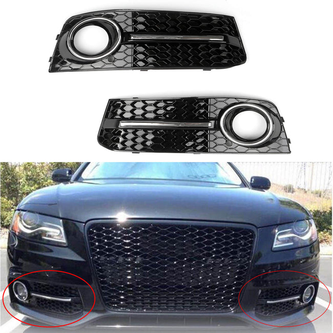 LH Chrome Honey Comb Fog Light Cover Grille Grills For Audi A4 B8 (2009-2011)