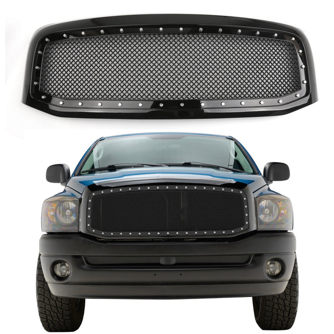 Mesh Style Front Hood Grille w/Chrome Rivet For 1500 2500 3500 06-08 BK