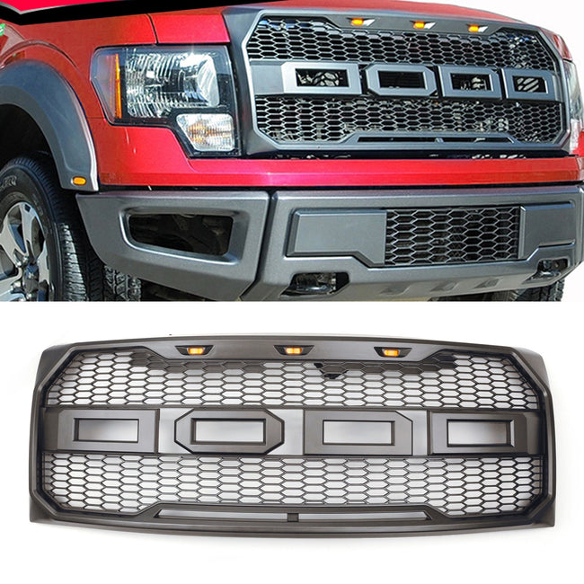 Replacement ABS Front Hood Grille W/ LED Fit Ford F150 2009-2014 Raptor Style