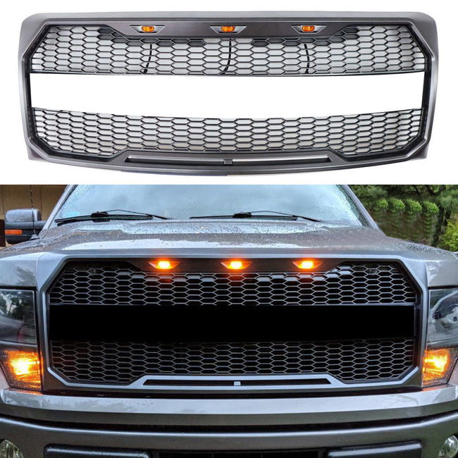 Replacement ABS Front Hood Grille W/ LED Fit Ford F150 2009-2014 Raptor Style