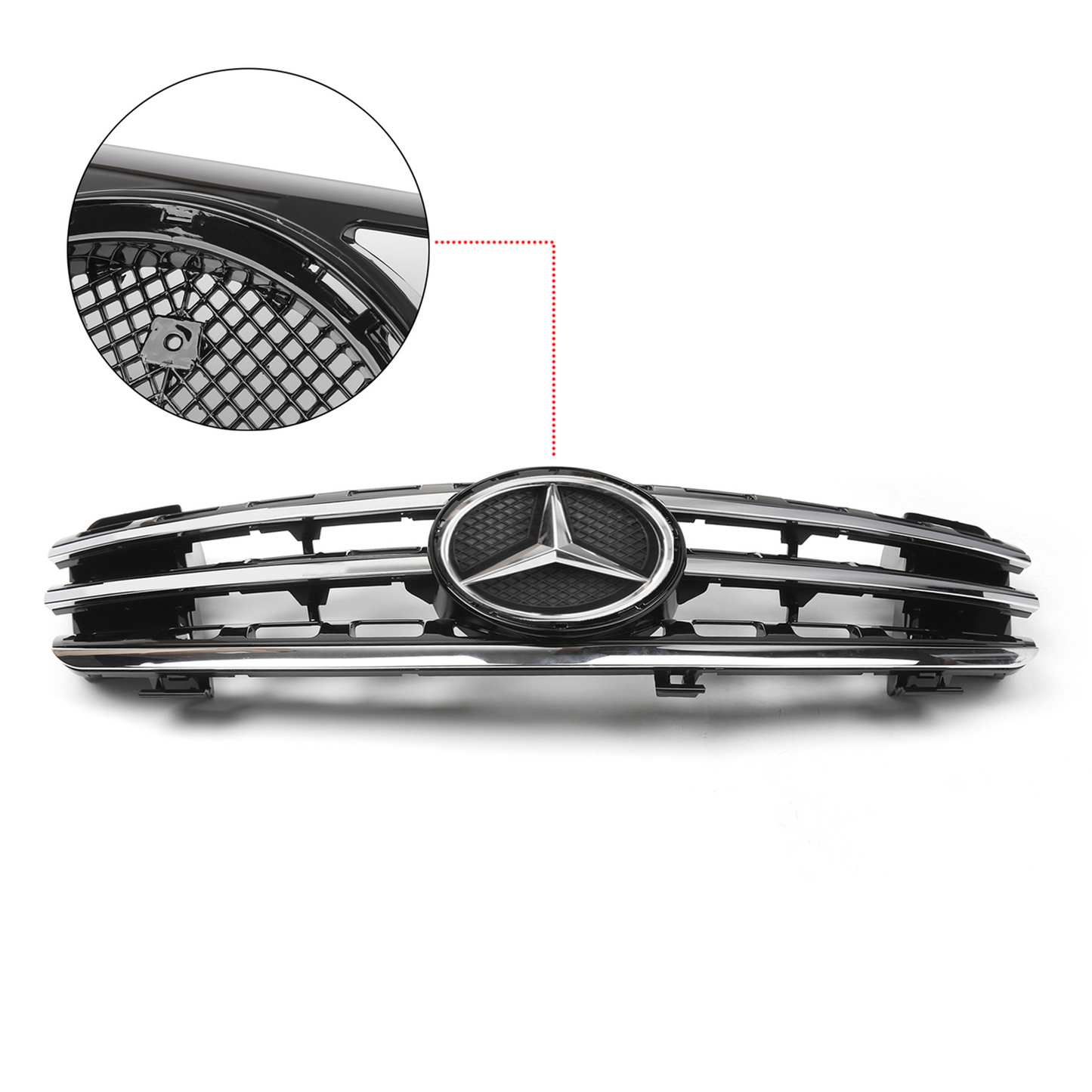 BLACK FRONT GRILL with CHROME FINS Fits MERCEDES BENZ W164 2005-2008 ML M-CLASS