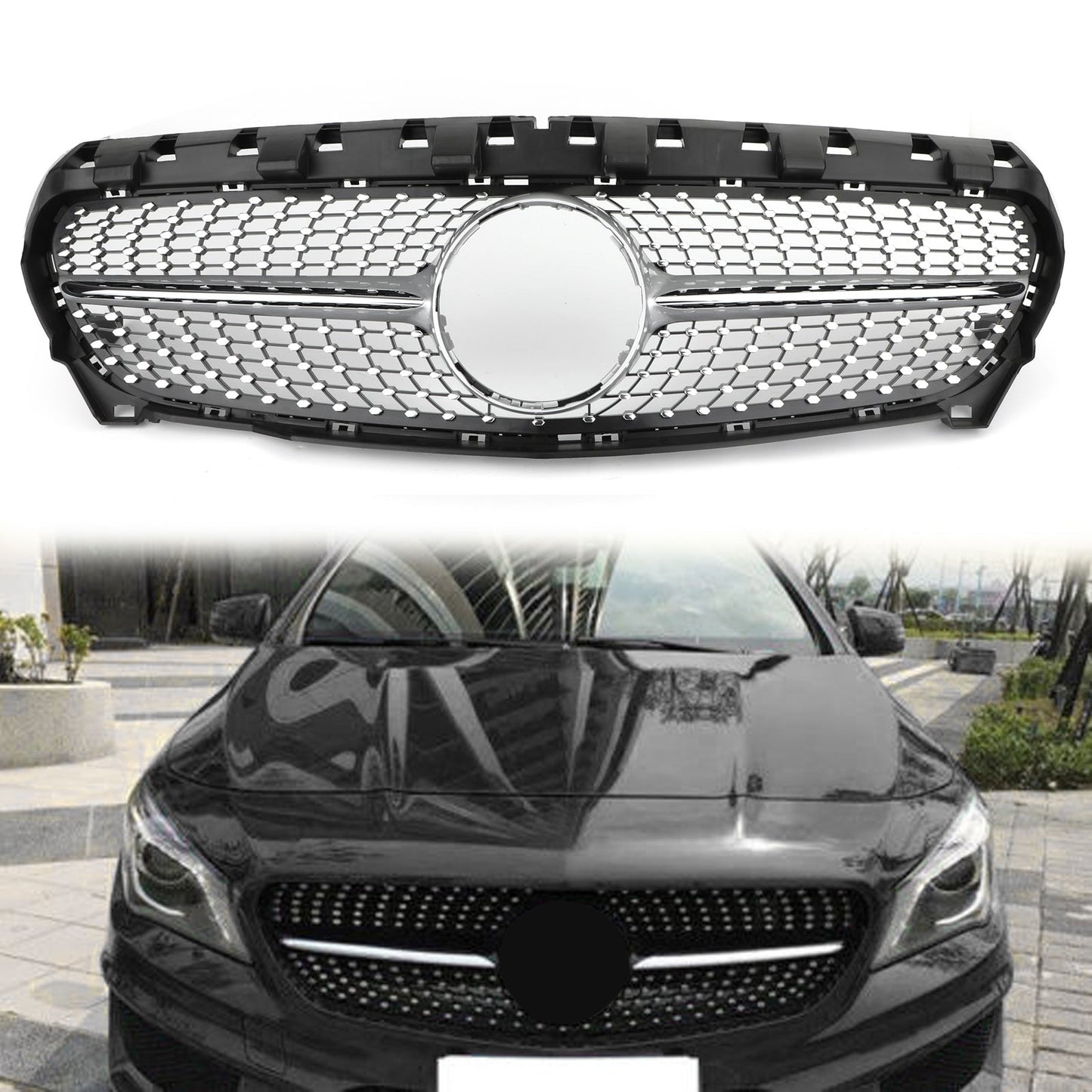 Diamond star grille grill Fit Mercedes Benz R117 W117 CLA250 2013-2019 Silver