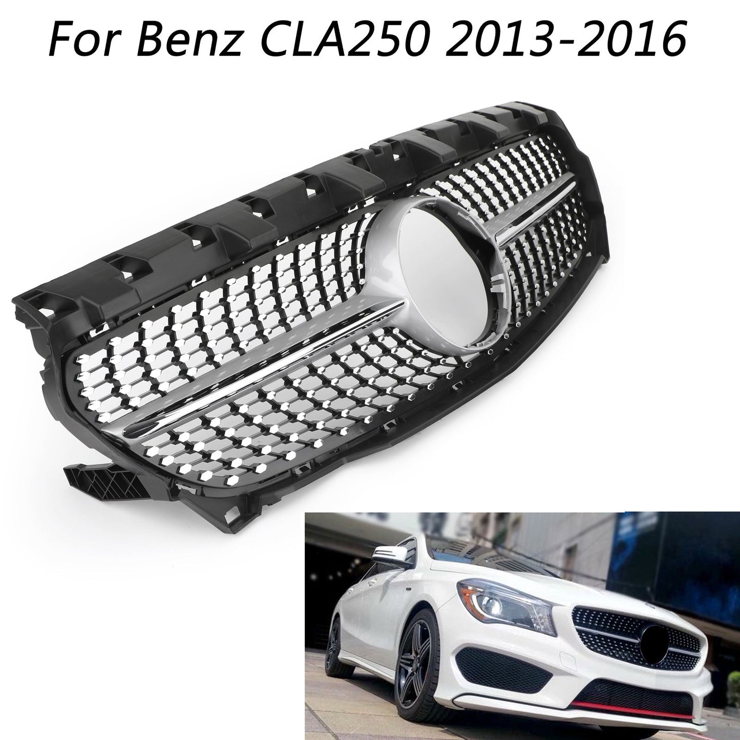 Diamond star grille grill Fit Mercedes Benz R117 W117 CLA250 2013-2019 Silver