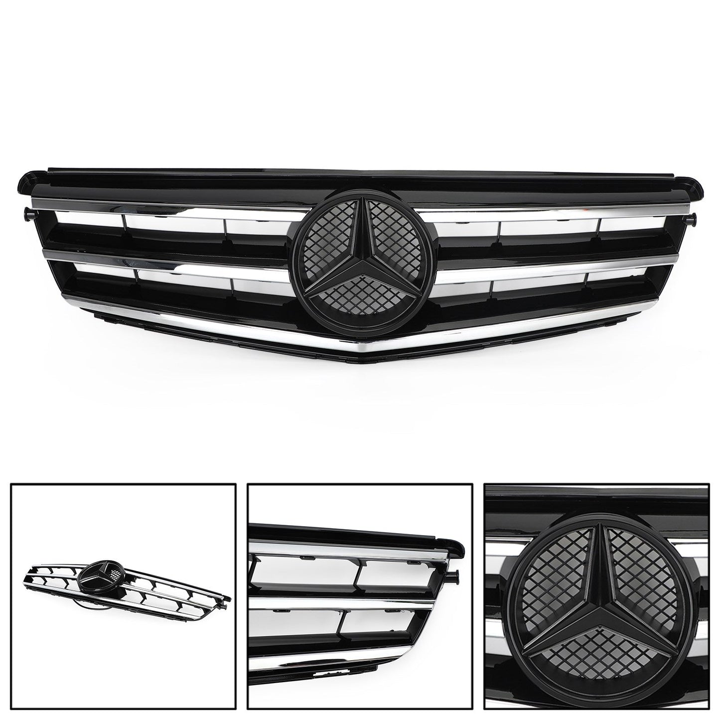 LED Black Chrome Front Grill Grille Fit Benz C Class W204 C300 C350 2008-2014