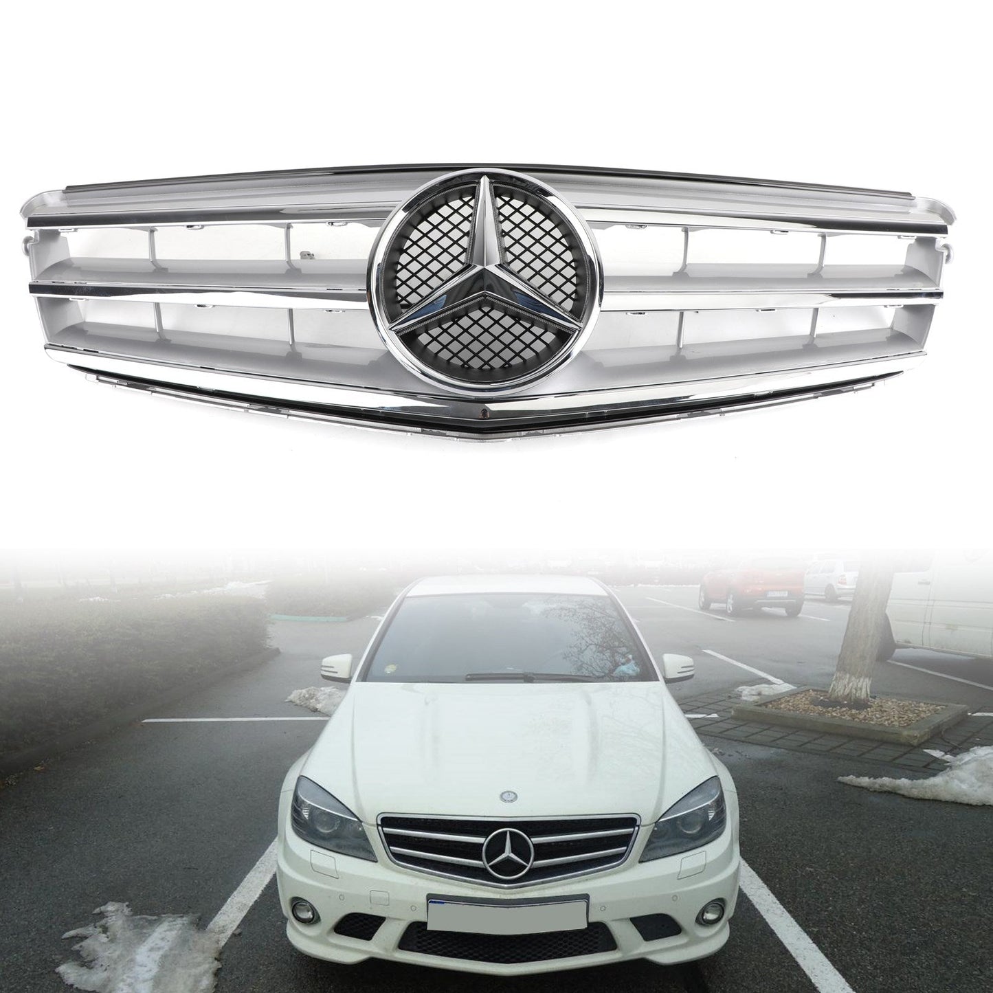 Front Grille Fit For Benz W204 C300 C350 2008-2014 W/LED Emblem CHR