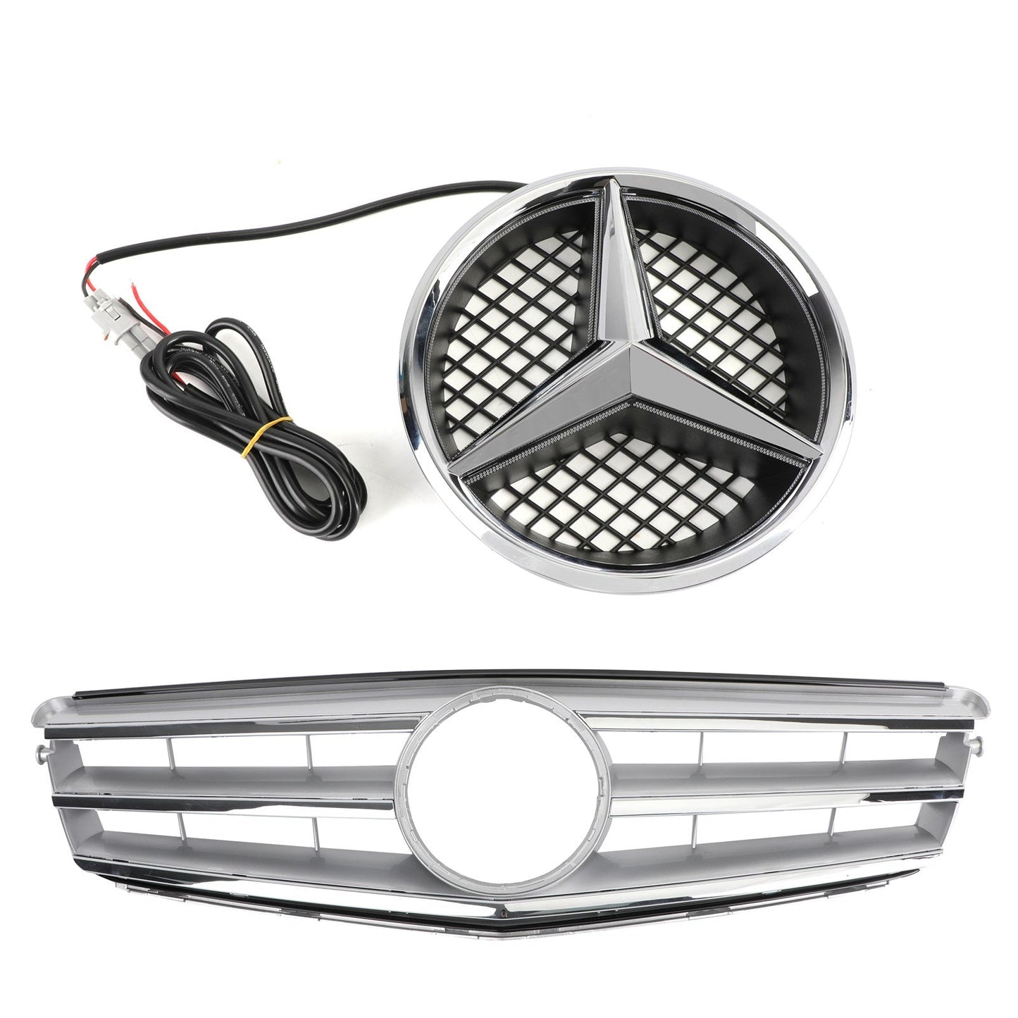 Front Grille Fit For Benz W204 C300 C350 2008-2014 W/LED Emblem CHR