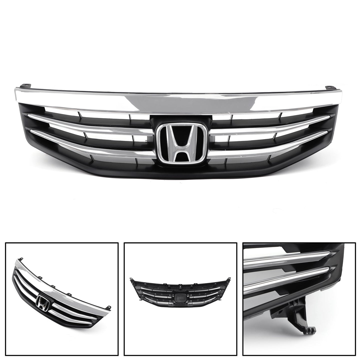 Front Upper Bumper Hood Black Chrome Grille Grill Fit Honda Accord 2011-2012 4DR