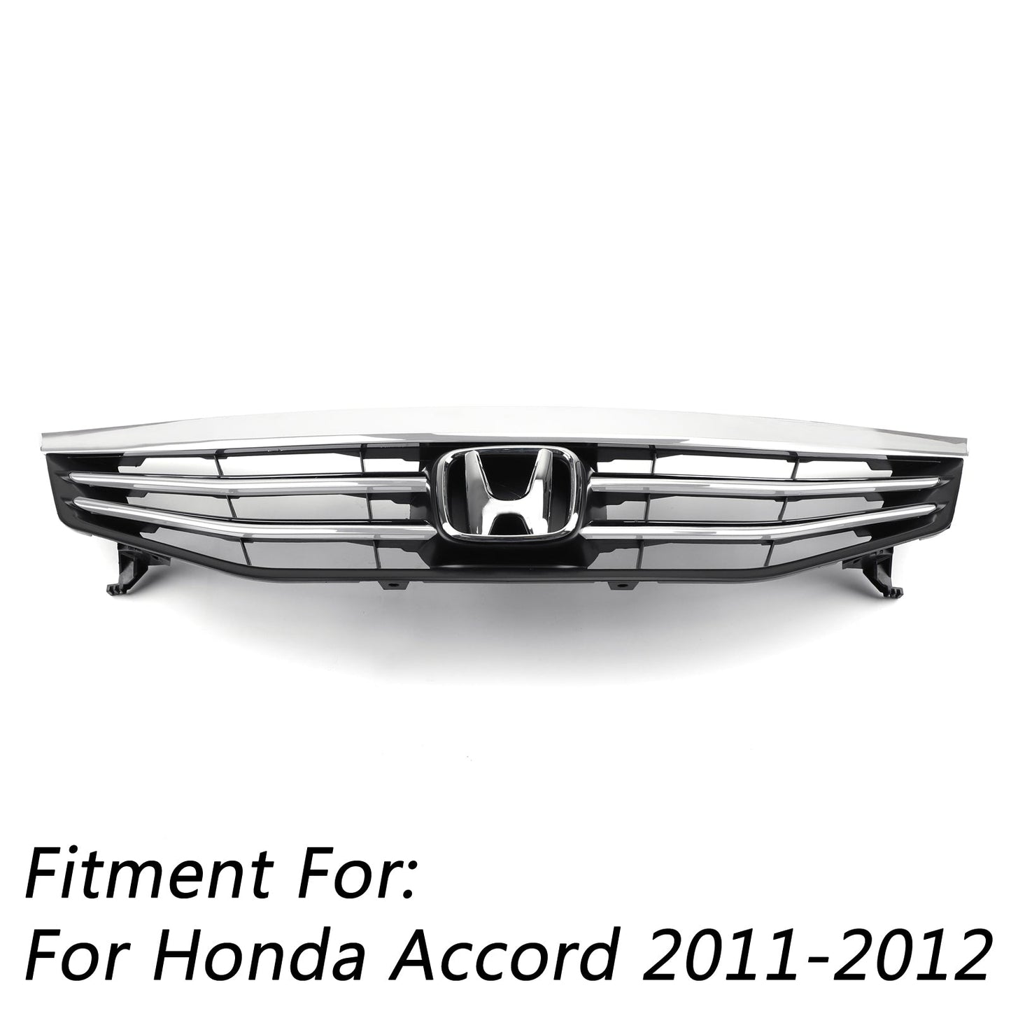 Front Upper Bumper Hood Black Chrome Grille Grill Fit Honda Accord 2011-2012 4DR