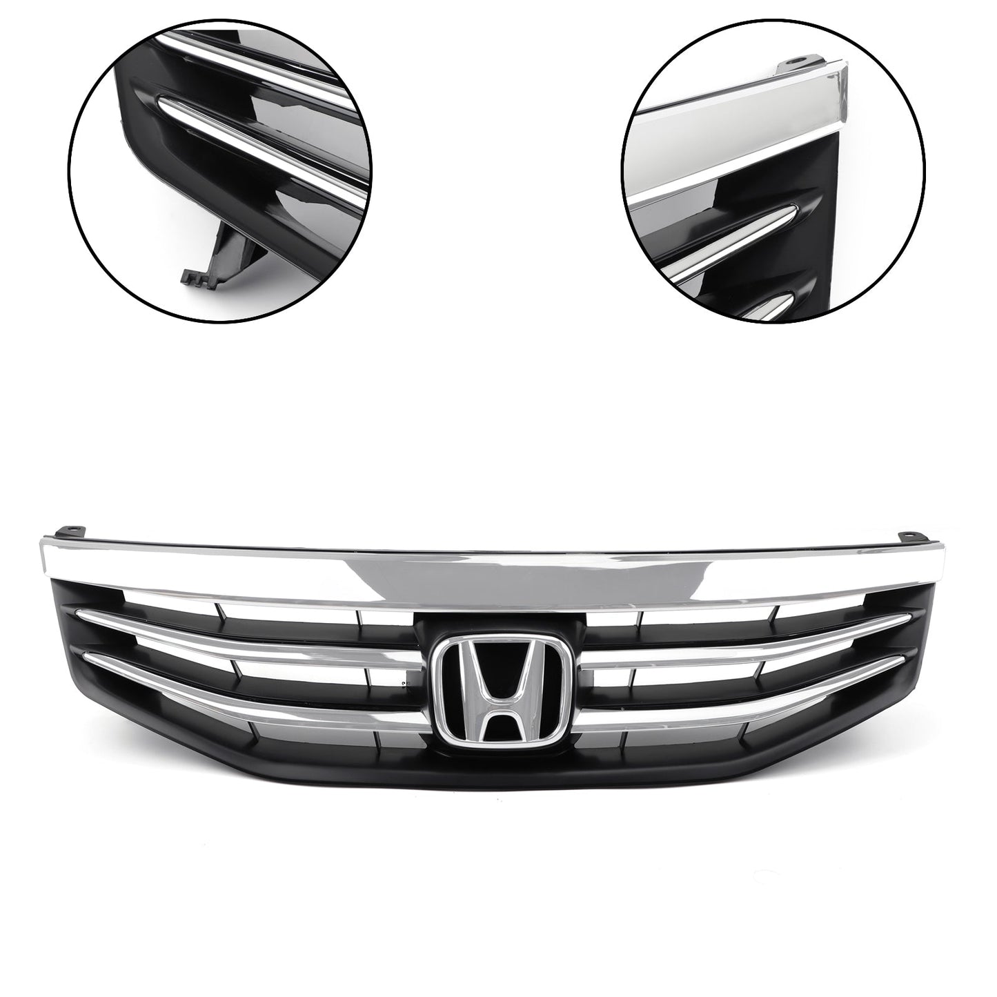 Front Upper Bumper Hood Black Chrome Grille Grill Fit Honda Accord 2011-2012 4DR