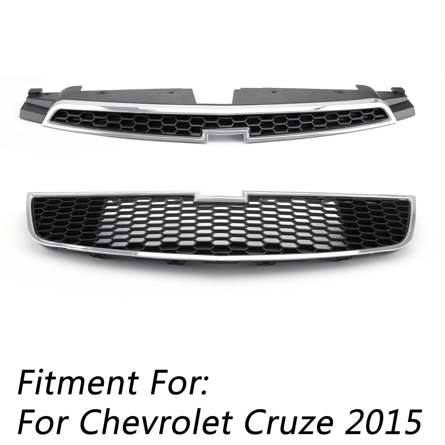 2PCS Front Bumper Upper+Lower Grille Inserts Trim Covers For 2014 Chevy Cruze