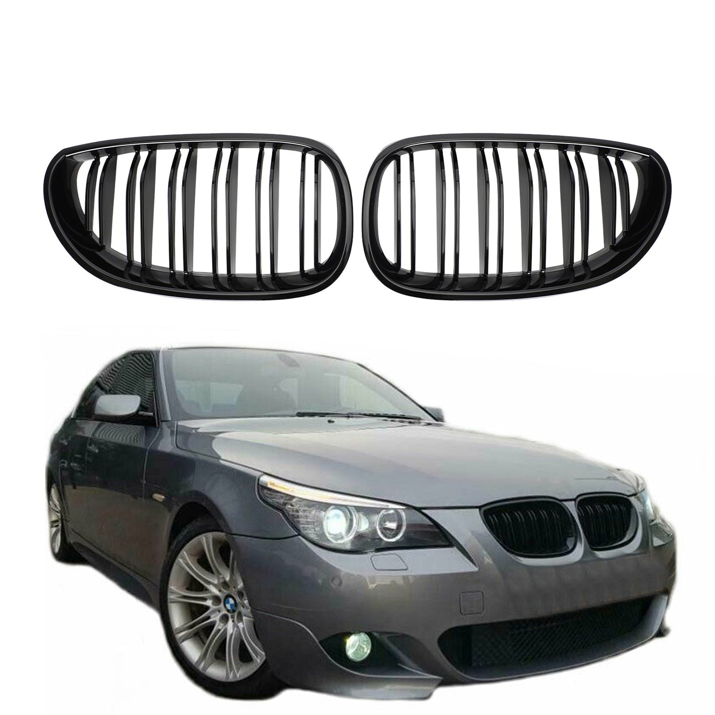 Glossy Black Front Sport Kidney Grille ABS For 04-2009 BMW E60 E61 M5 520i 530i