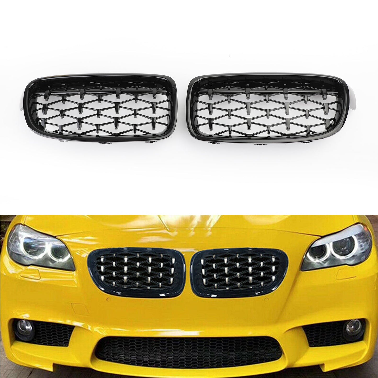 2012-2016 BMW F30 328i 335i Front Kidney Gloss Black Diamond Grille Grills