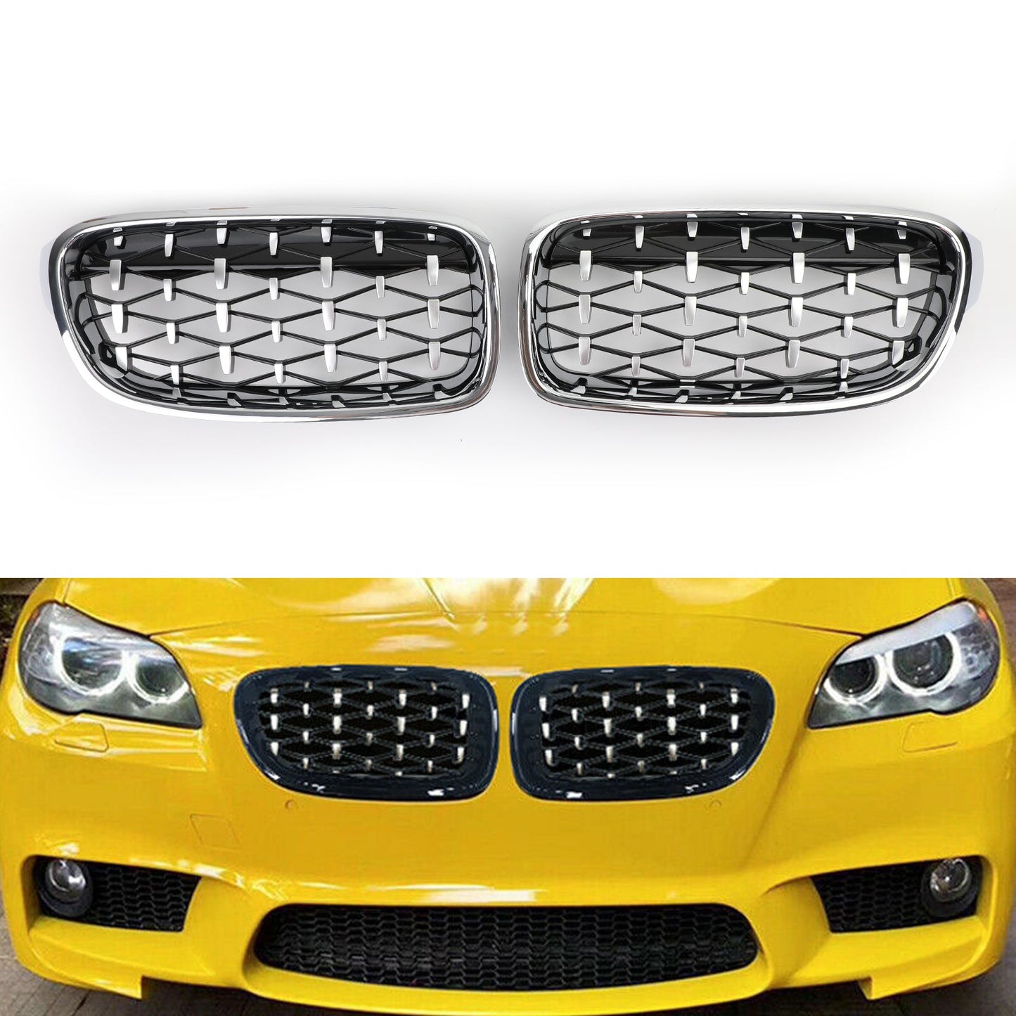 2012-2016 BMW F30 328i 335i Front Kidney Gloss Black Diamond Grille Grills