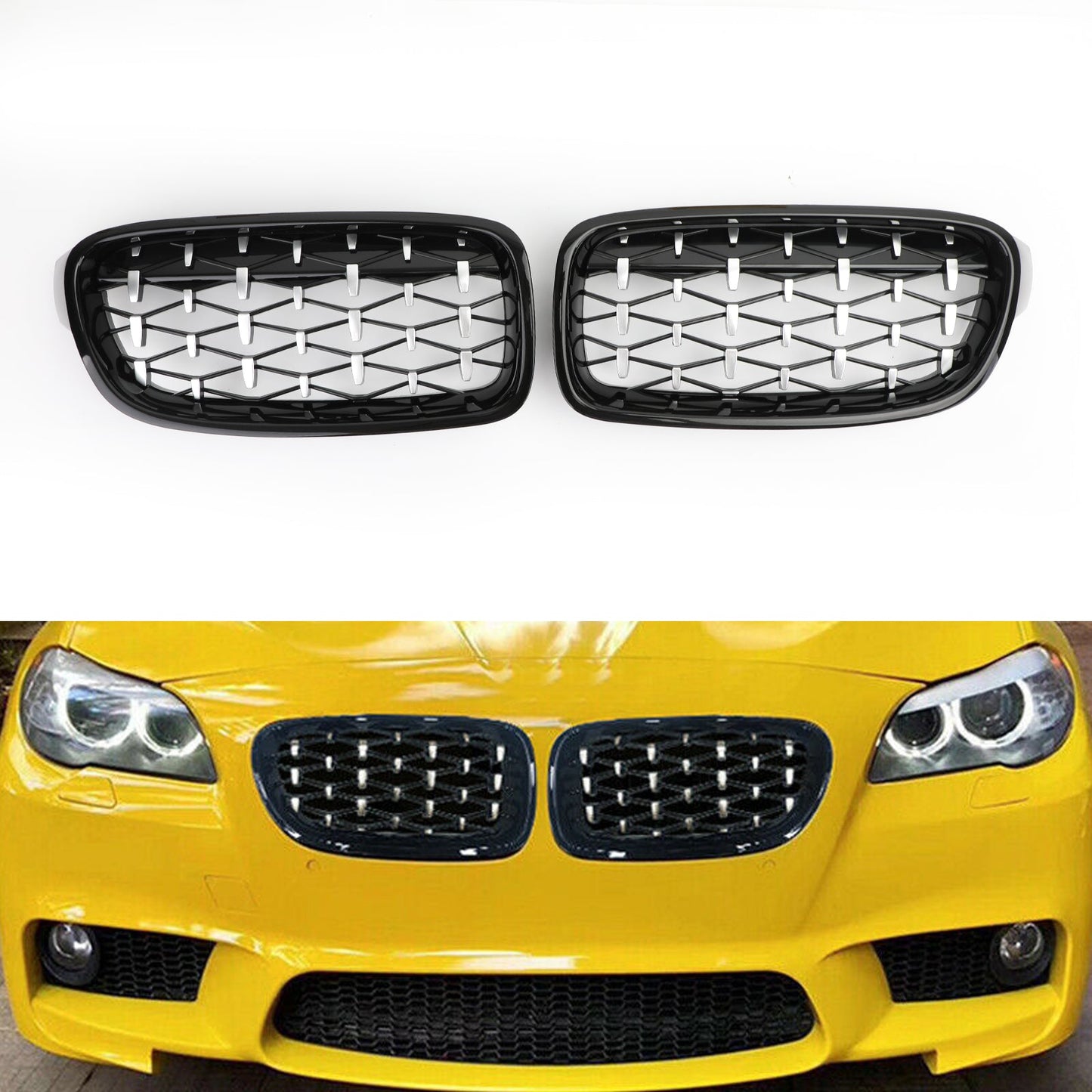 2012-2016 BMW F30 328i 335i Front Kidney Gloss Black Diamond Grille Grills