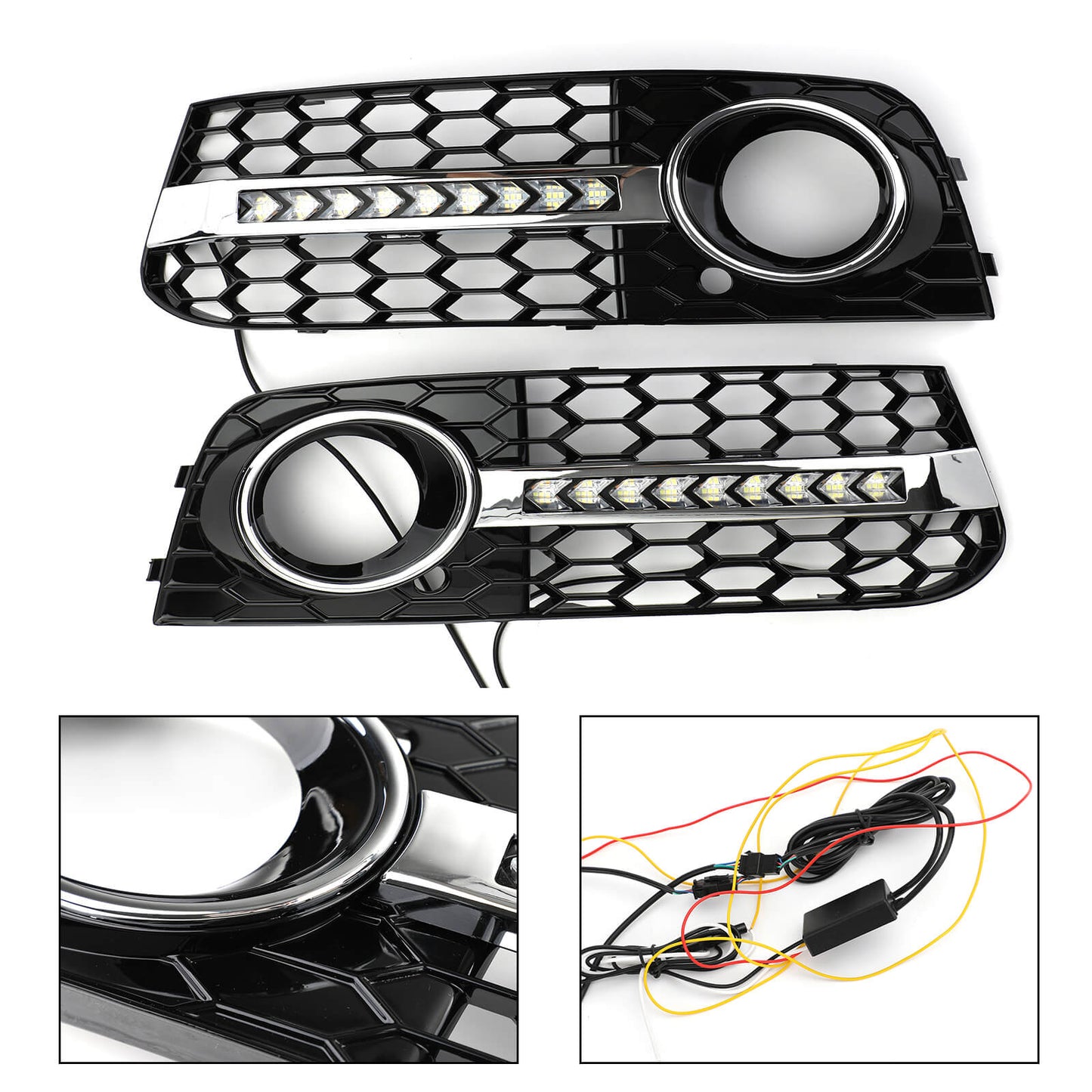 Flowing LED Honeycomb Mesh Grille Fog Light Turn Signal DRL For AUDI A4 B8 09-11 Generic