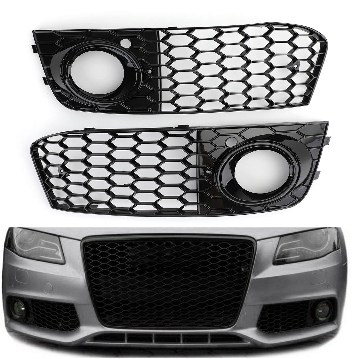 2009-2012 Audi A4 B8 Pair Honeycomb Mesh Fog Light Open Vent Grill Intake