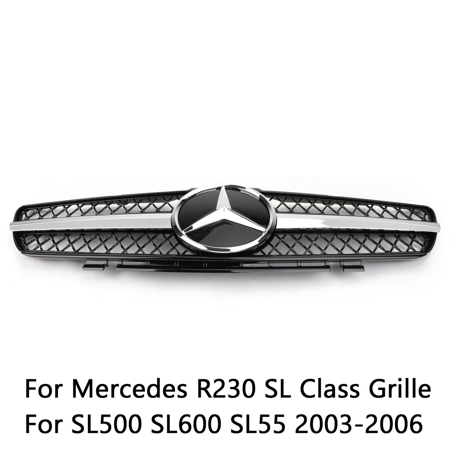 2003-2006 Mercedes-Benz R230 SL500 SL600 SL55 Black Chrome Grille Generic Fin Star AMG