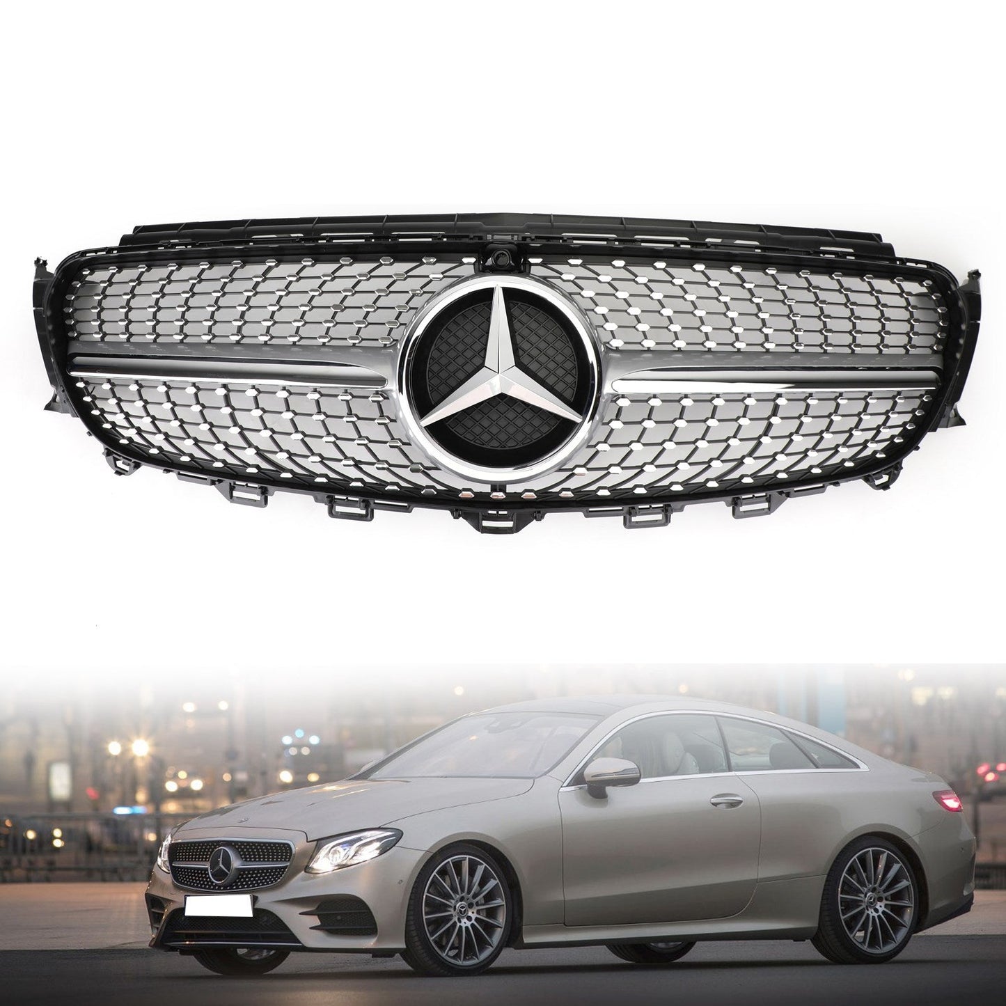 Mercedes Benz W213 E300 E400 2016-2019 Diamond Silver Border Front Grille Grill