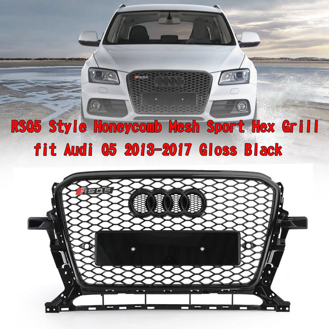 RSQ5 Style Honeycomb Mesh Sport Hex Grill fit Audi Q5 2013-2017 Gloss Black