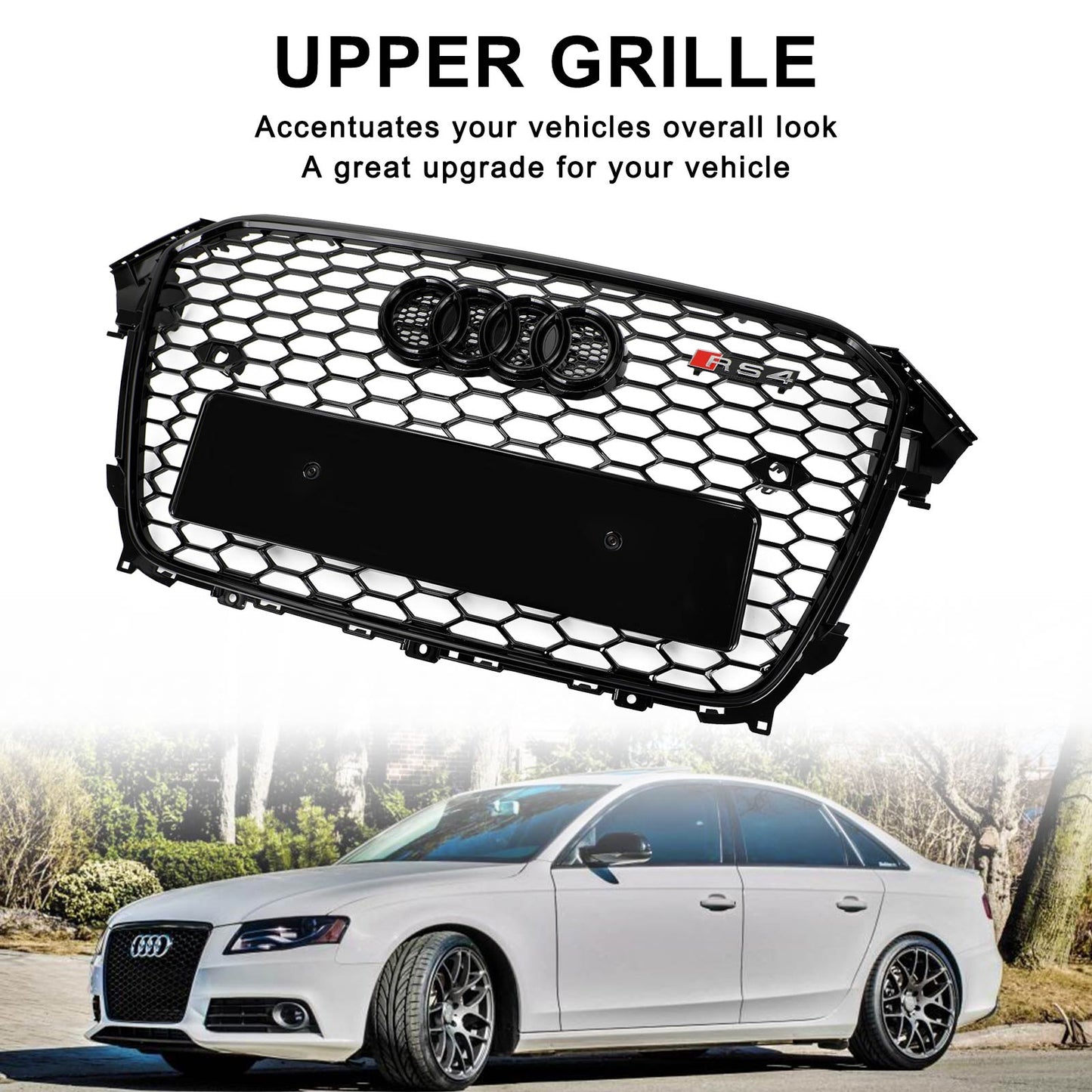 2013-2016 Audi A4 S4 Mesh Front Bumper Car Grille Grill Gloss Black RS4 Style