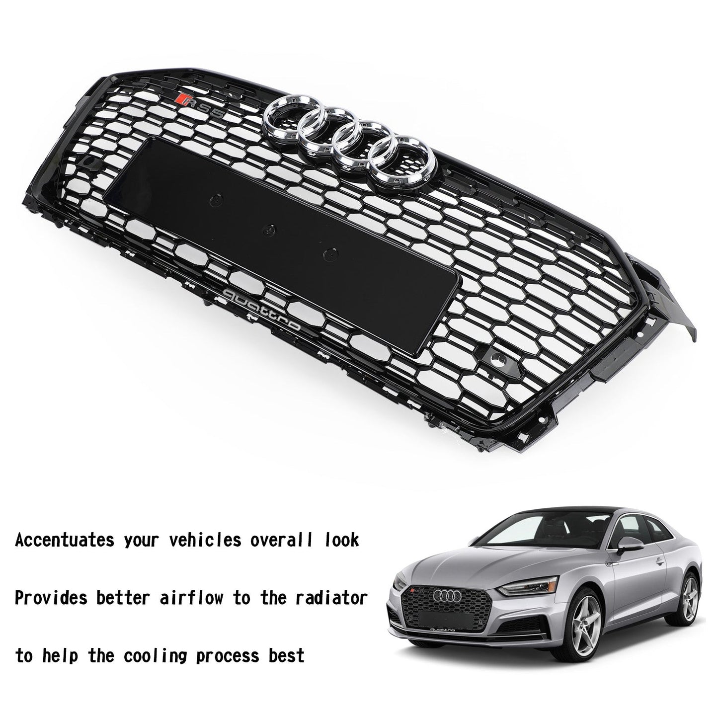2017-2019 Audi A5 S5 B9 Honeycomb Grill Car Grille Grill RS5 Style Sport Mesh Hex