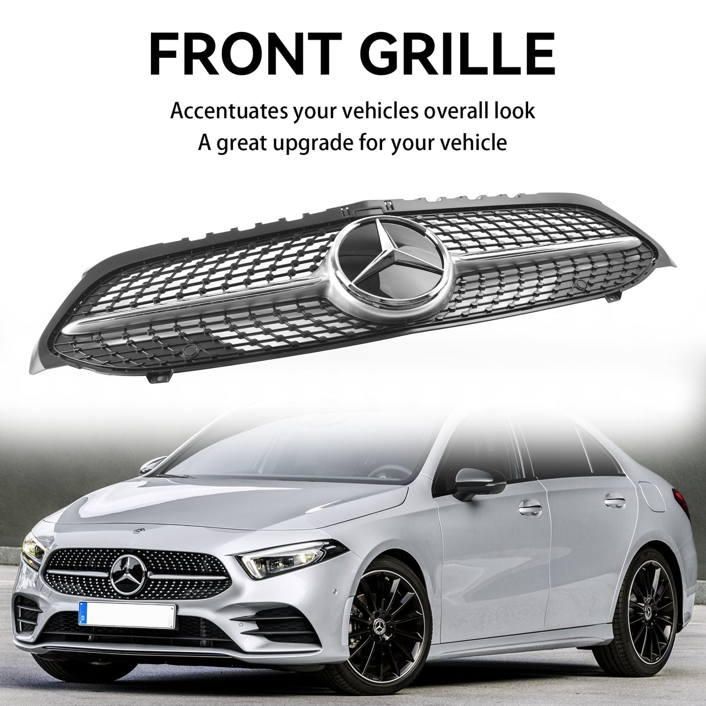 2019-2023 Benz A-Class W177 Diamond Front Bumper Grill Grille Black