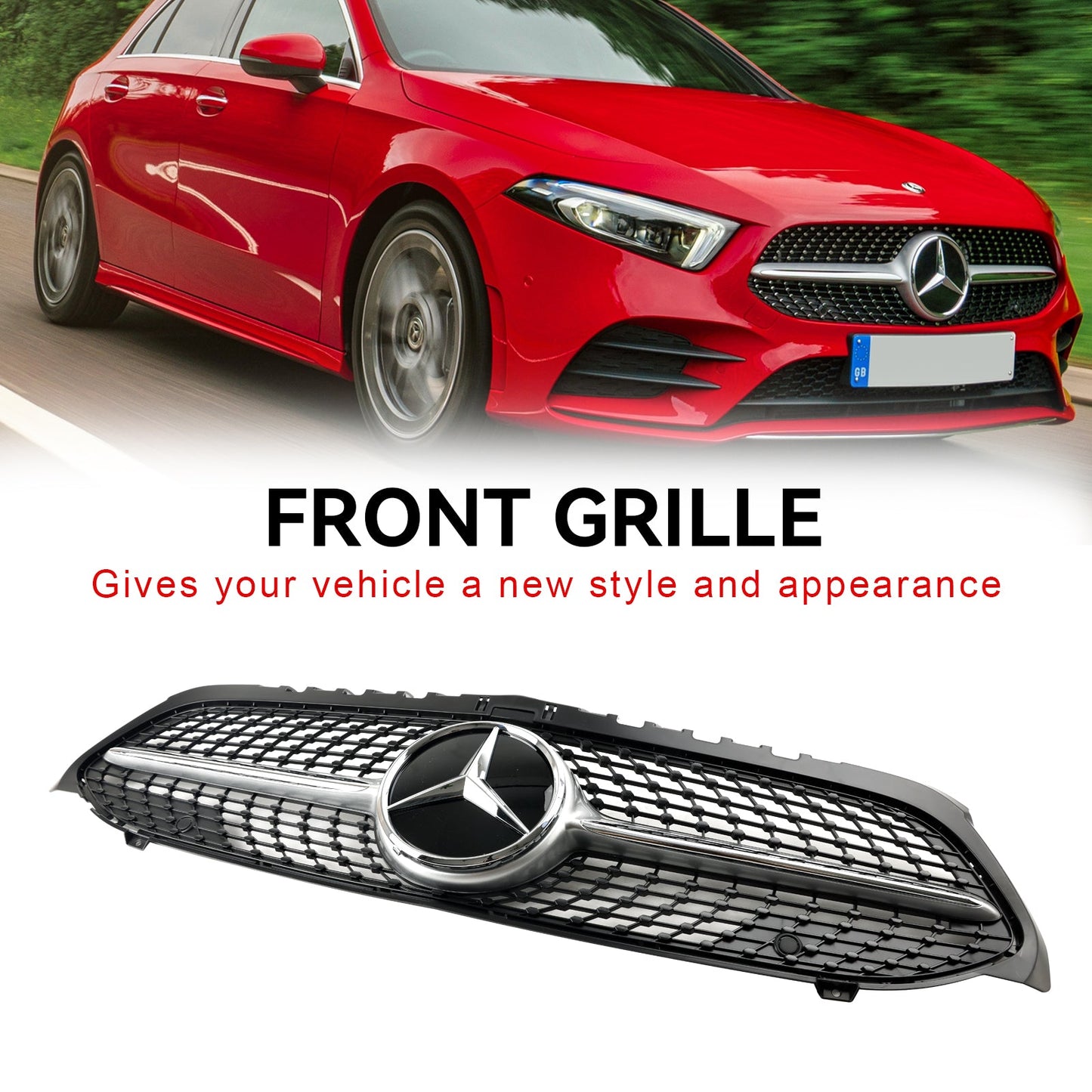 2019-2023 Benz A-Class W177 Diamond Front Bumper Grill Grille Black
