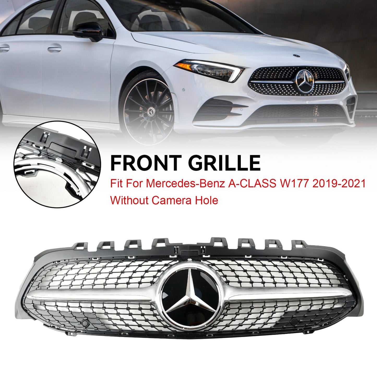 2019-2023 Benz A-Class W177 Diamond Front Bumper Grill Grille Black