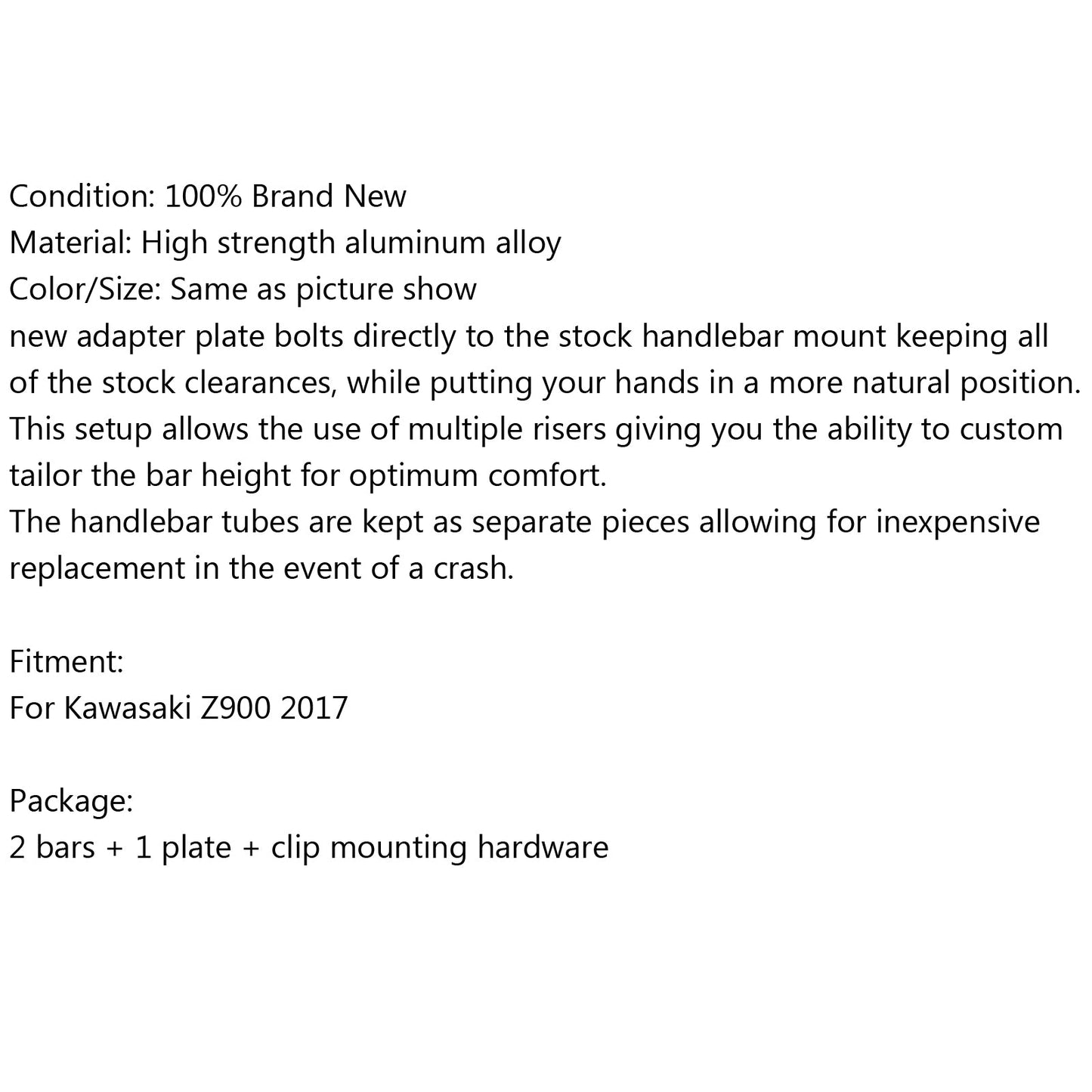 CNC Clipon Adapter Plate & 22mm Handlebar Kit For Kawasaki Z900 2017 Generic