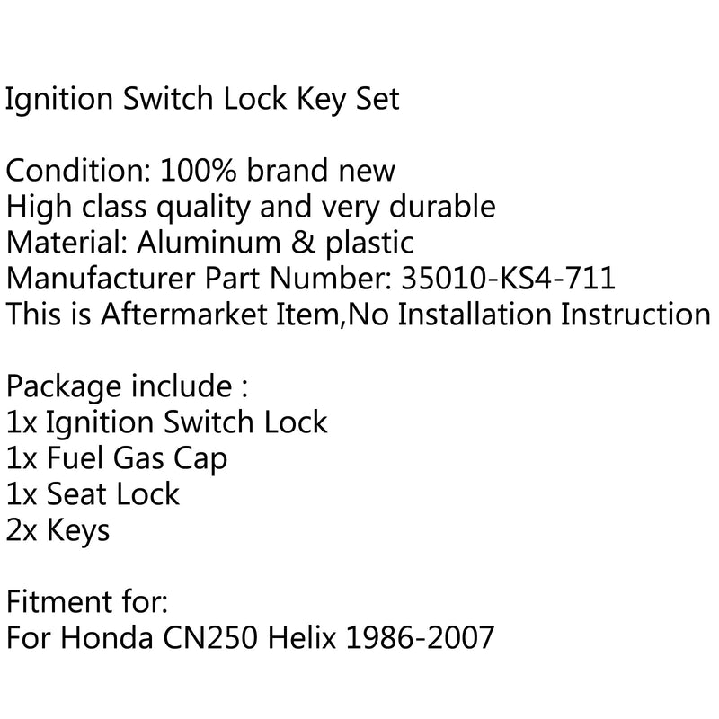 Ignition Switch Fuel Gas Cap Cover Key Lock Set Fit Honda CN25 Helix 1986-27