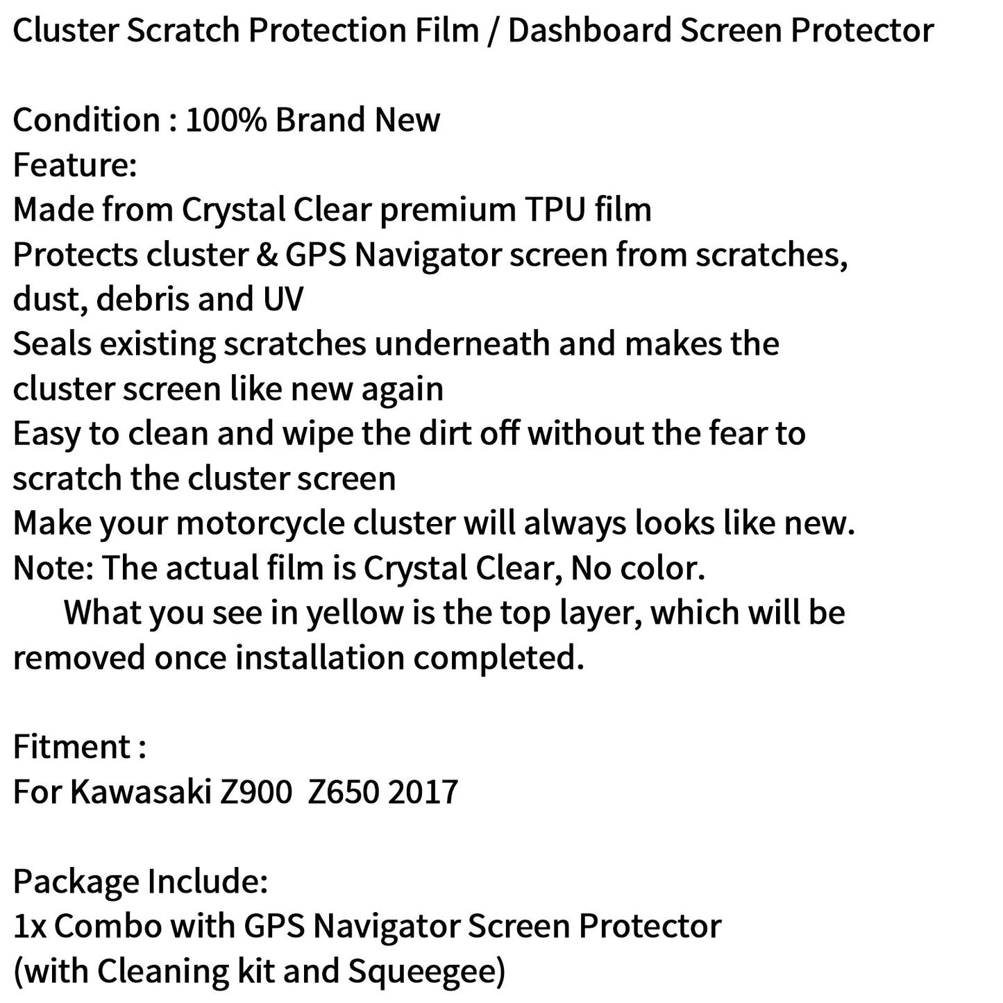 Cluster Scratch Protection Film Screen Protector Fit for Kawasaki Z900 Z650 2017