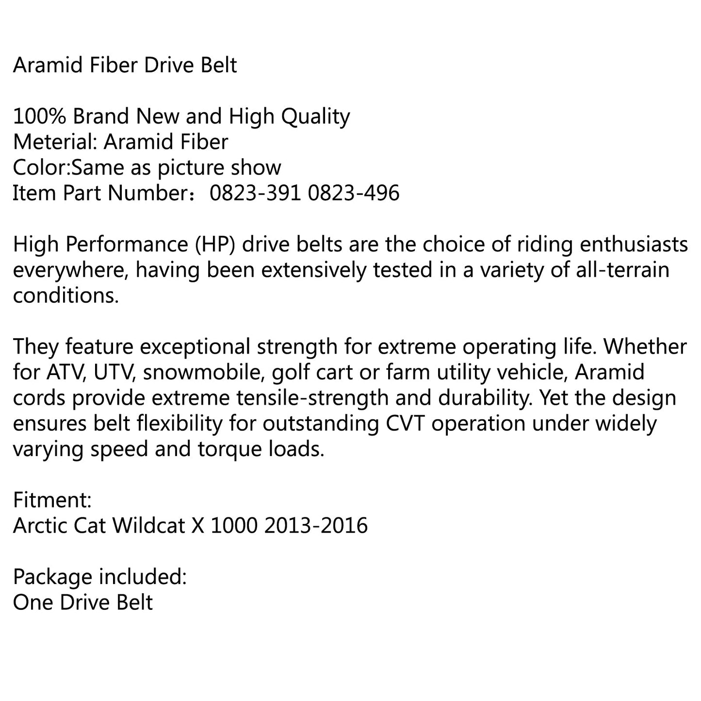 Drive Belt For Arctic Cat Wildcat X 1000 2013-2016 2014 2015 OE 0823-496