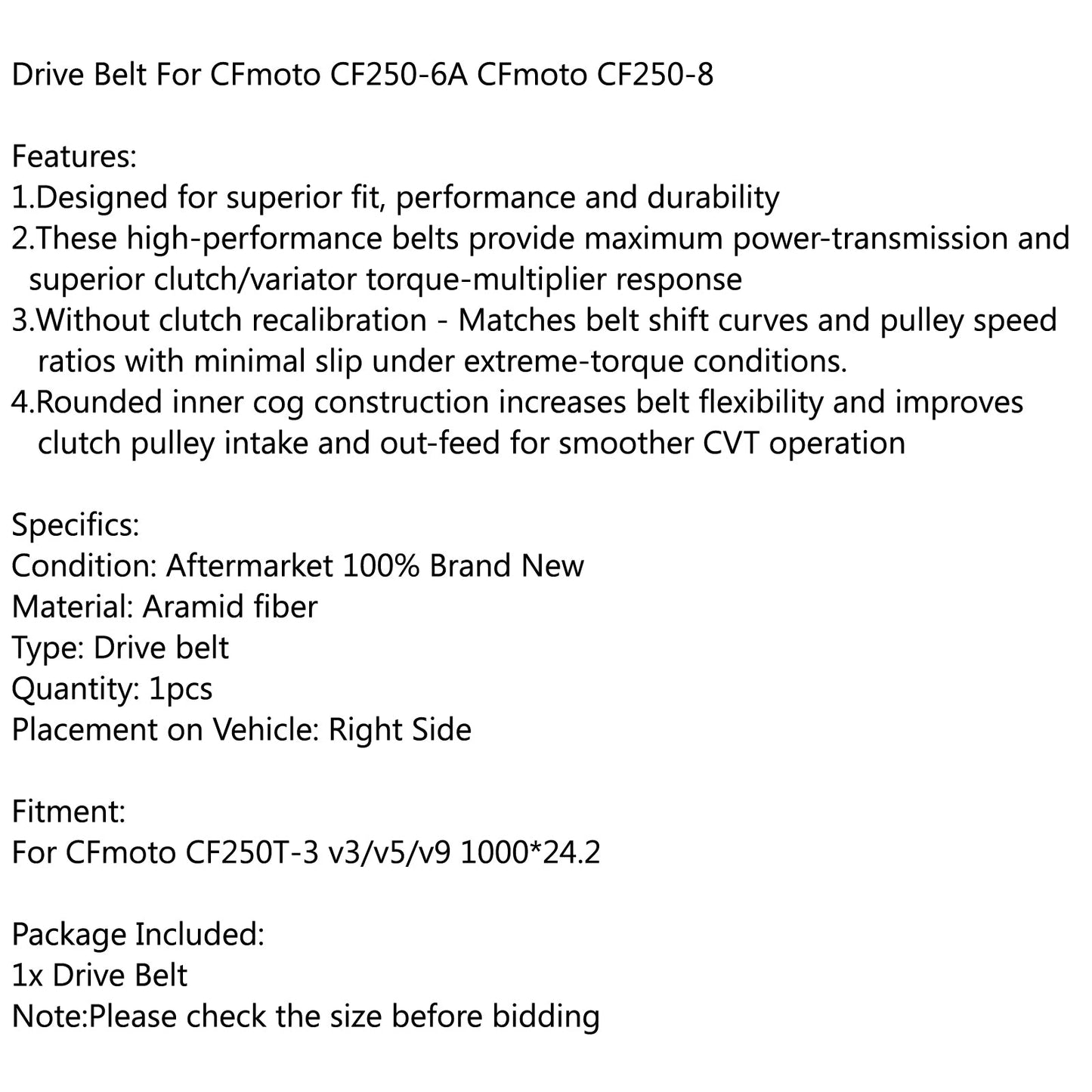 Drive Belt For CFmoto CF250T-3 v3/v5/v9 1000*24.2