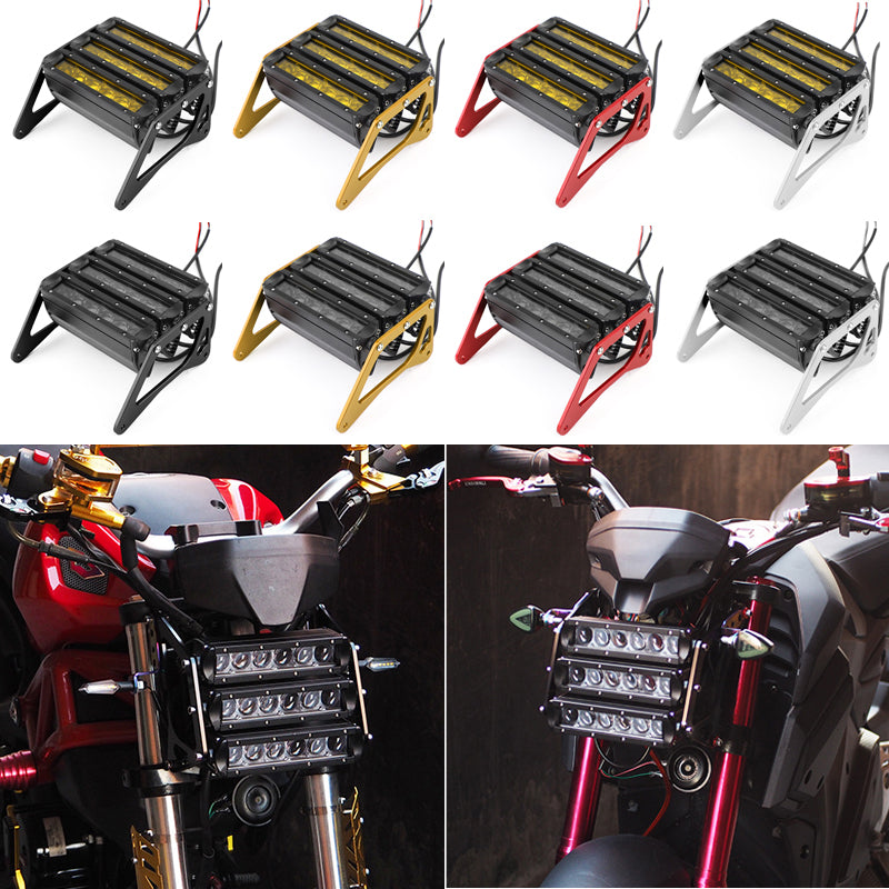 3Row LED Motorcycle Headlight Fog Light Aluminum For Honda MSX125 Grom 2013-2015 MSX125SF Grom 2016-2019 BLK