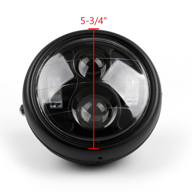 Motorcycle 5.75" Metal Black Projector LED Headlight For Cafe Racer Bobber Custom