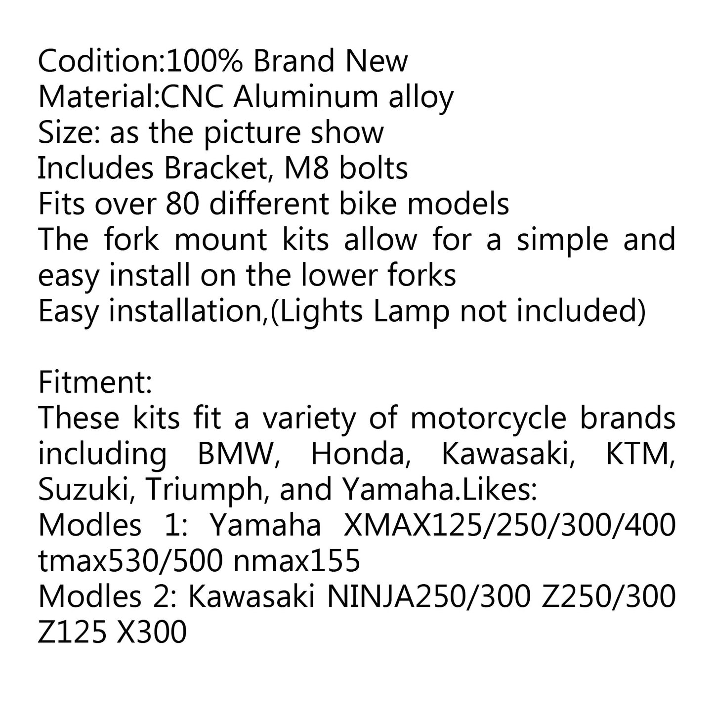 2Pcs Lower Fork Mount Spotlight Holder Lights Bracket For XMAX 125/250/300 Generic