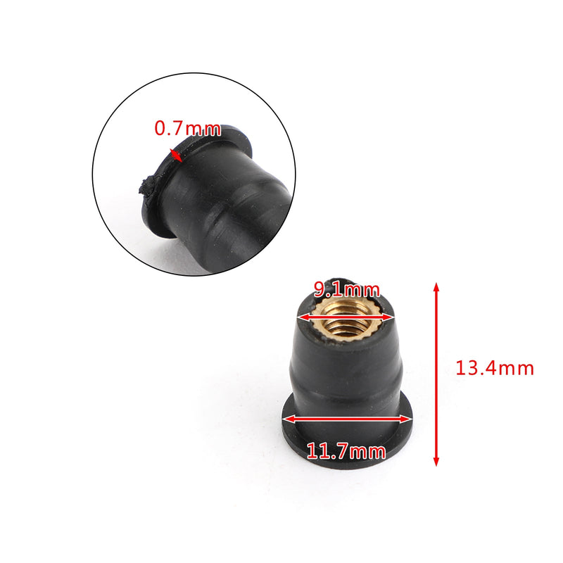 50 Quantity 10-32 M5 Rubber Well Nut Windscreen & Fairing 3/8 Wellnuts - 5mm