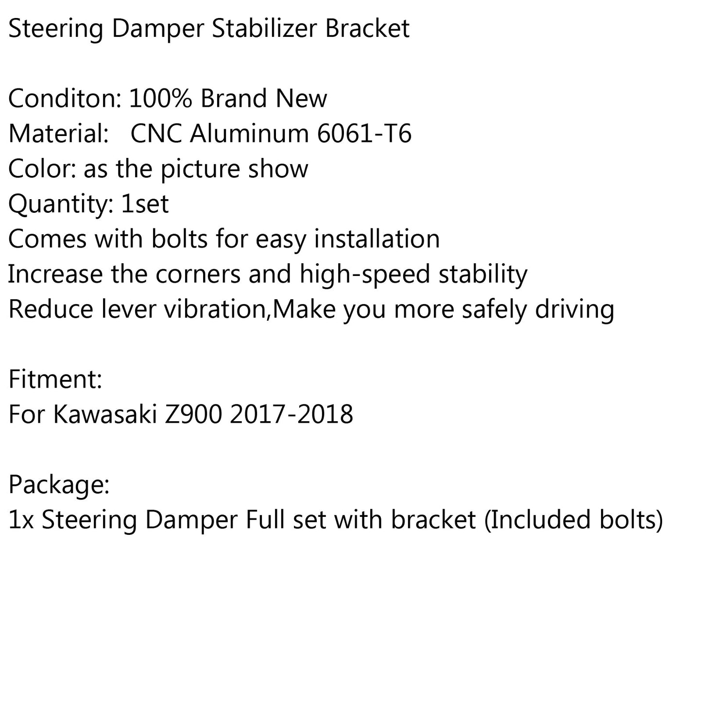 CNC Steering Damper Stabilizer Linear Bracket For Kawasaki Z900 2017 Generic