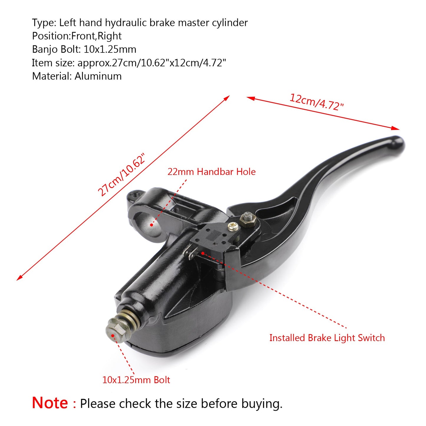 Front Left Brake Master Cylinder 22mm For Polaris Sportsman 400 500 600 700 800 Generic