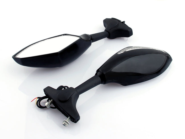 Universal Moto LED Turn Signal Mirrors For Honda Kawasaki Suzuki Yamaha Black