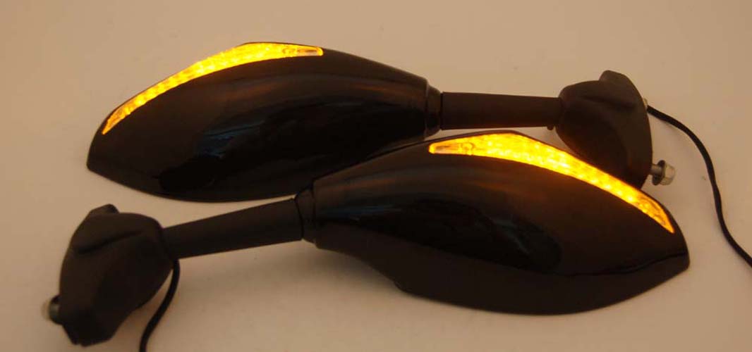 Universal Moto LED Turn Signal Mirrors For Honda Kawasaki Suzuki Yamaha Black