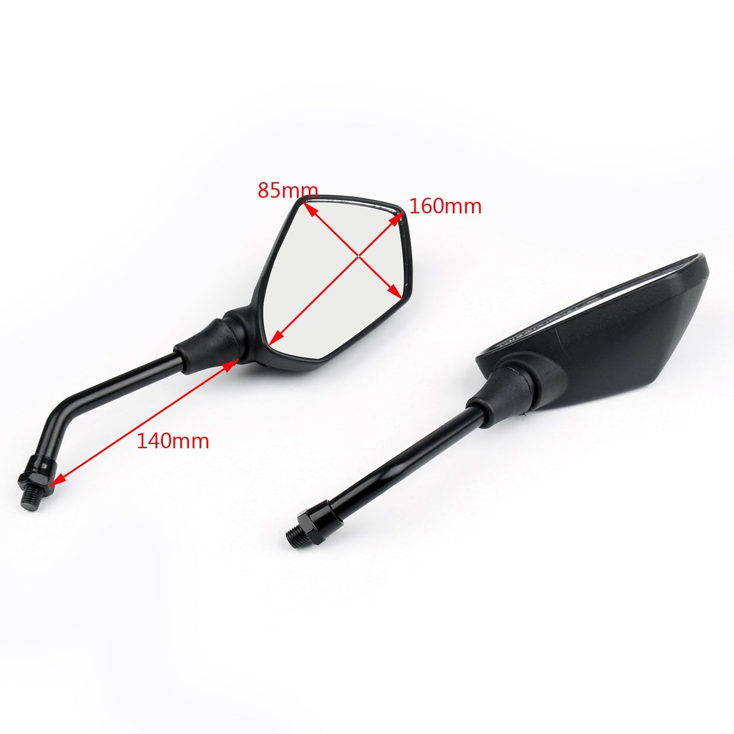 Honda Suzuki Kawasaki Motorcycle 10mm Black Rear View Side Mirrors