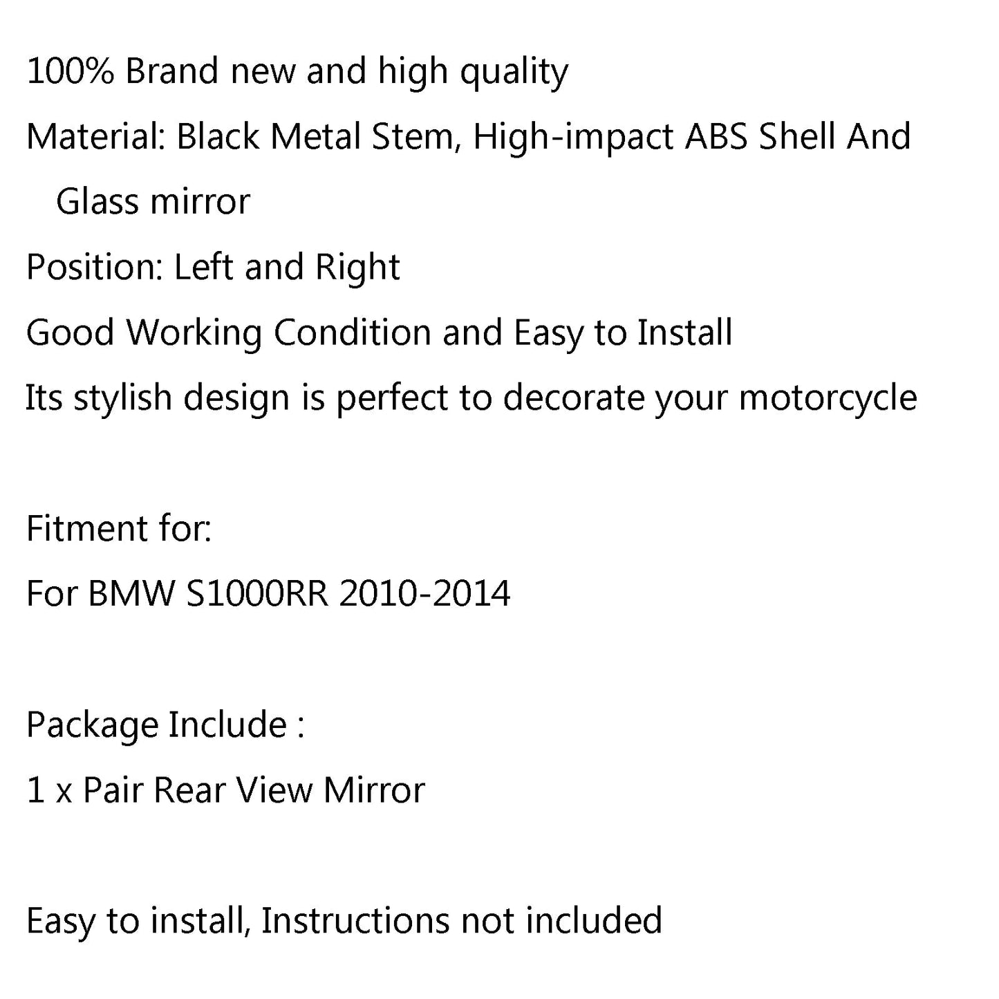 Black Pair Rear View Mirrors For BMW S1000RR S1000 RR 2010-2014 Sport Bike