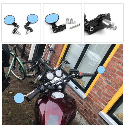 UNIVERSAL 7/8 Foldable Motorcycle CNC Bar End 3 Round Mirrors Rear View Side