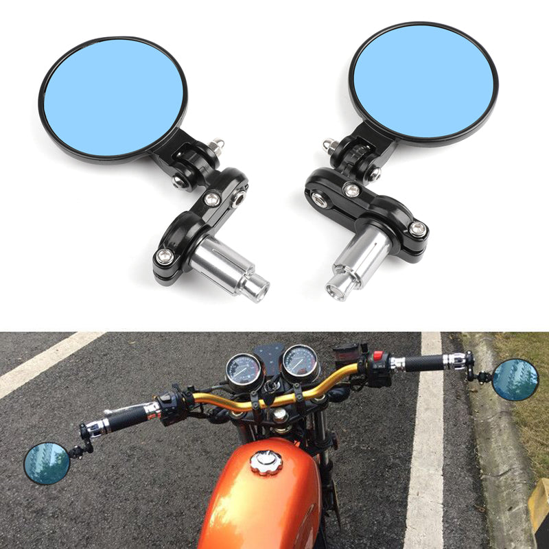 UNIVERSAL 7/8" Foldable Motorcycle CNC Bar End 3" Round Mirrors Rear View Side