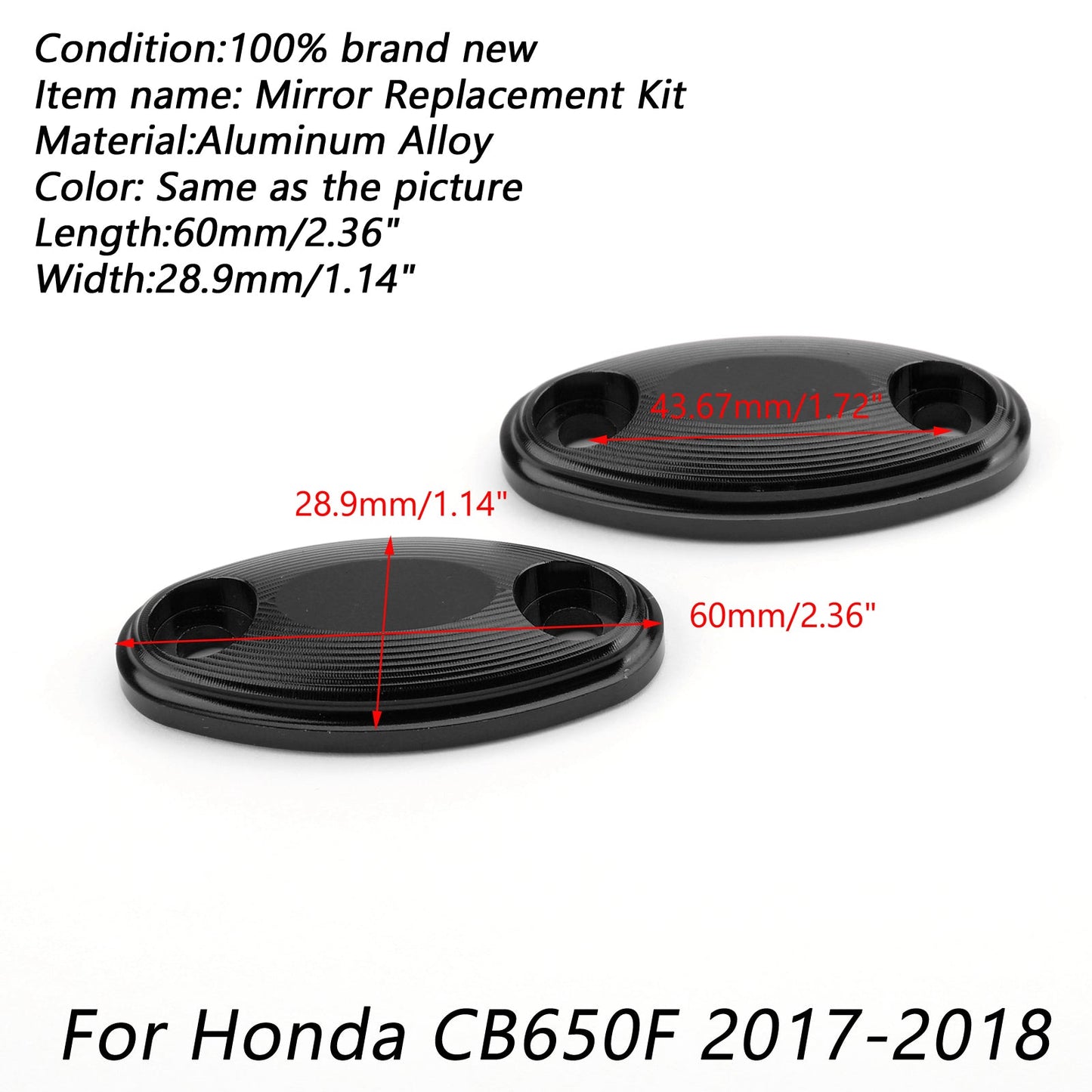 NEW Engraved Mirror Block Off Base Plates For Honda CB650F 125R 250R 17-18 Black