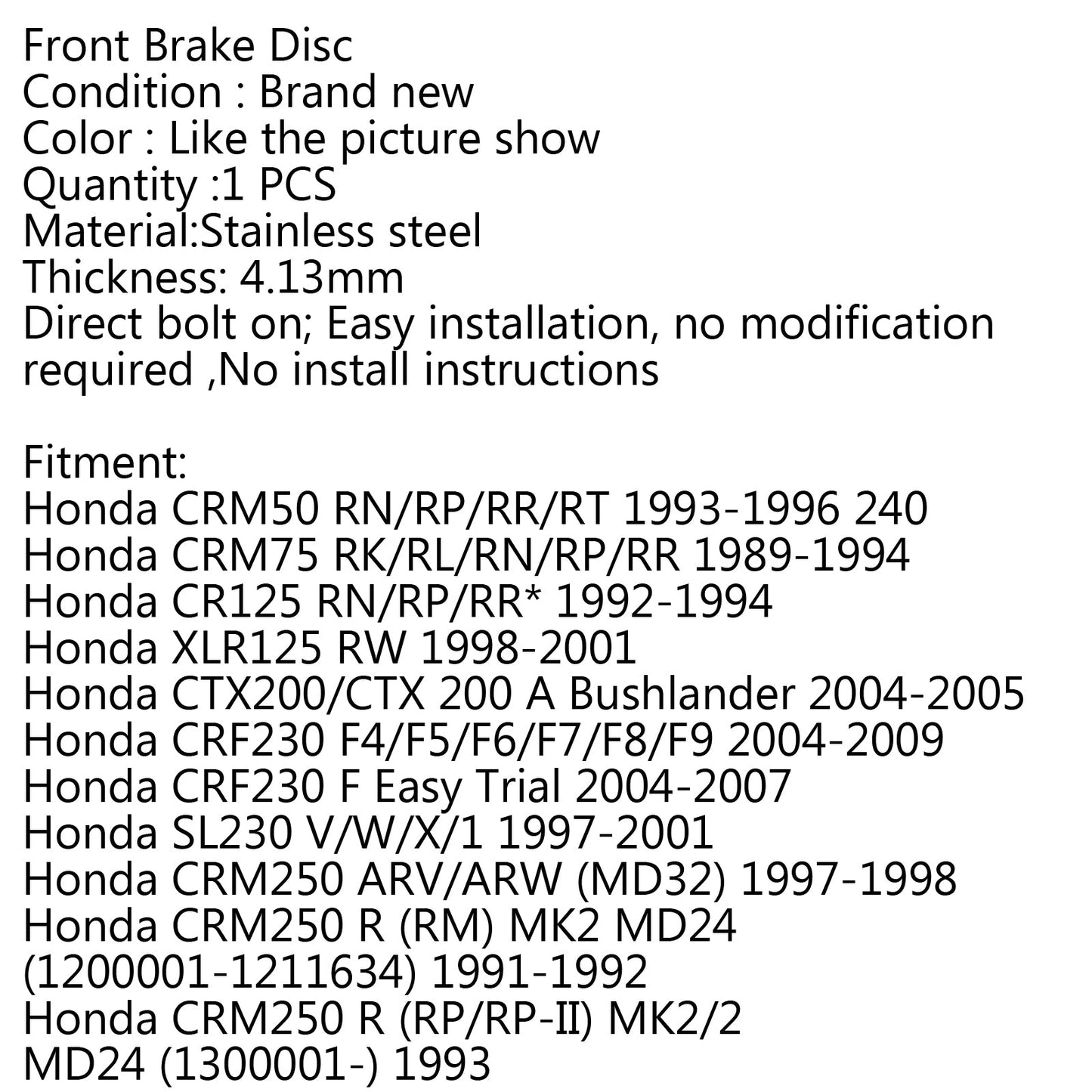 Front Brake Rotor Disc Fit for Honda CR125R CR250R CR500R XR250 CRF230F CRM250R