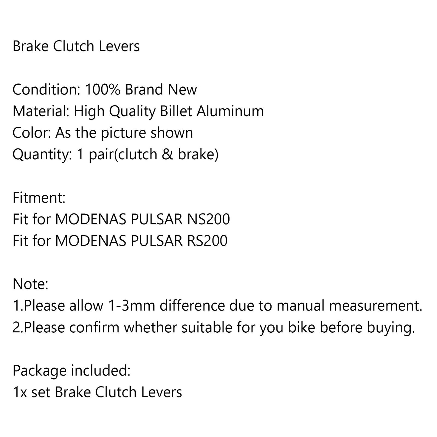 Left&Right Motorcycle Aluminum Brake Clutch Levers For MODENAS PULSAR NS RS 200 Generic